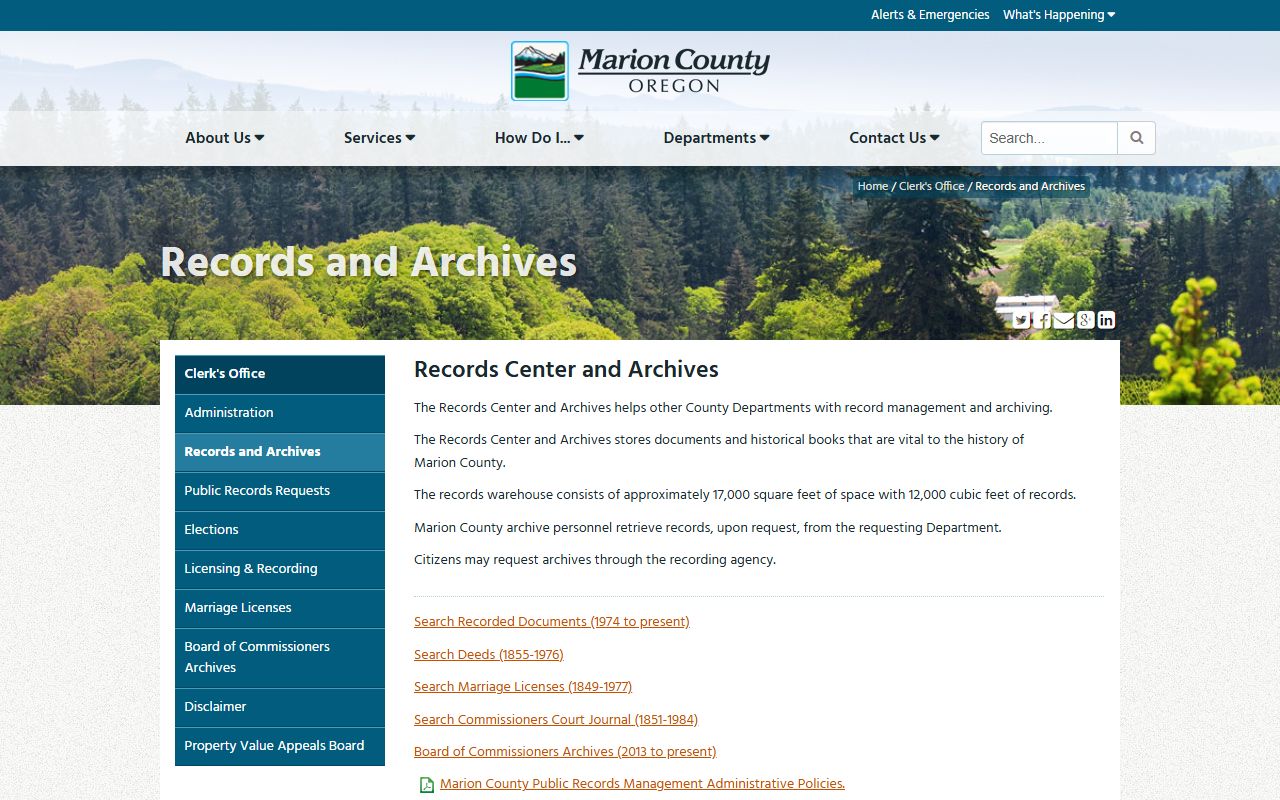 Marion County Records and Archives page with legacy search links