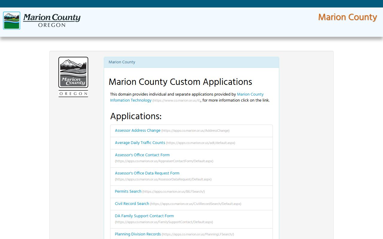 Marion County legacy records applications page
