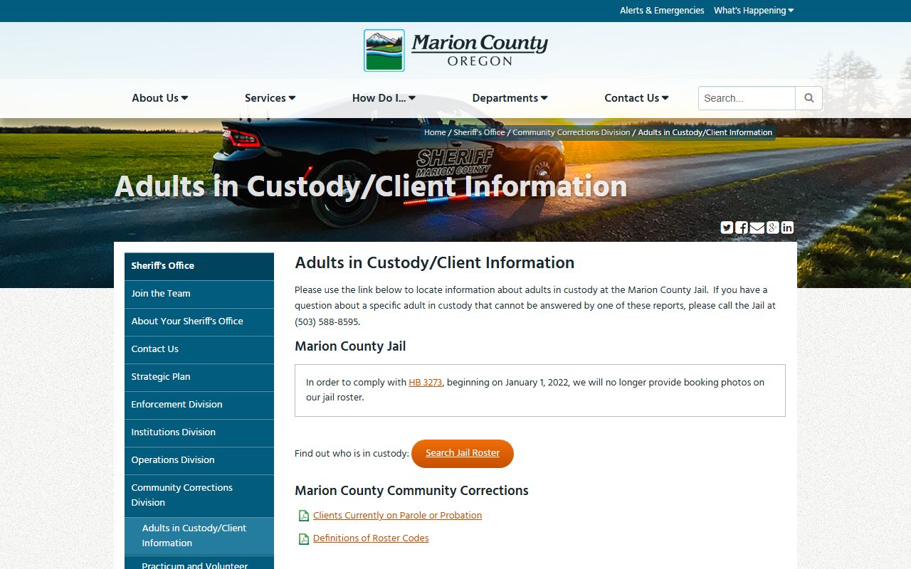 Marion County arrest records adult in custody lookup information