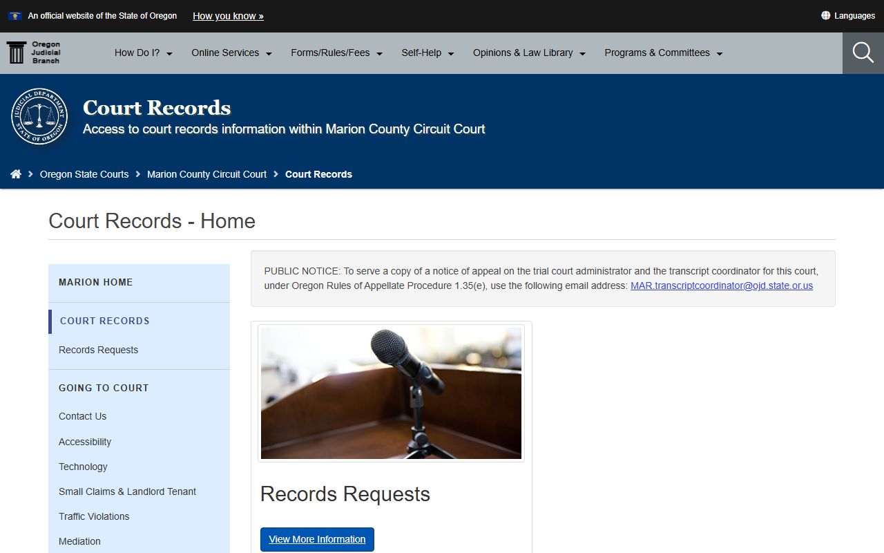 Marion County court records page for Circuit Court records