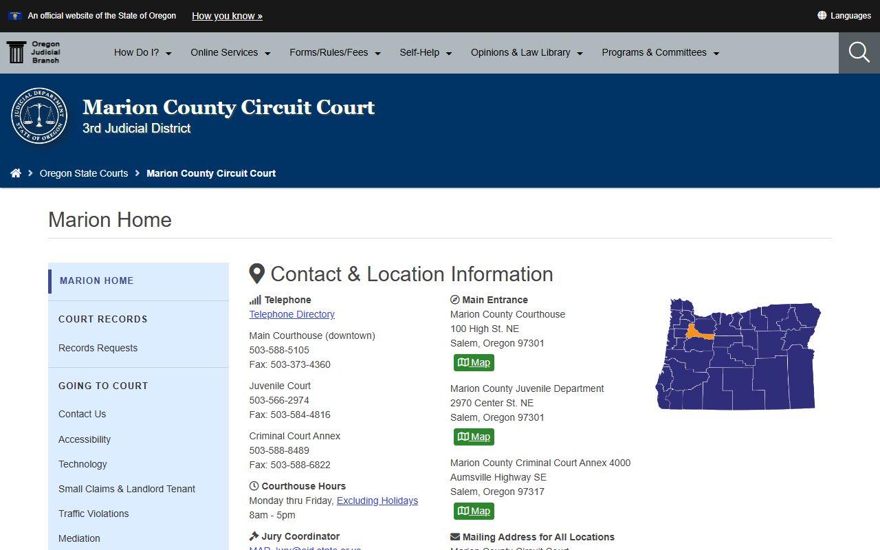 Marion County Circuit Court home page for court records