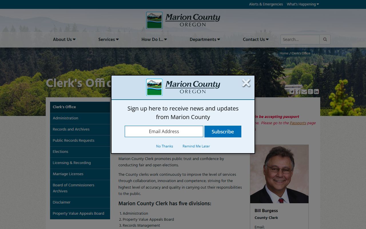Marion County Clerk records page for county record access