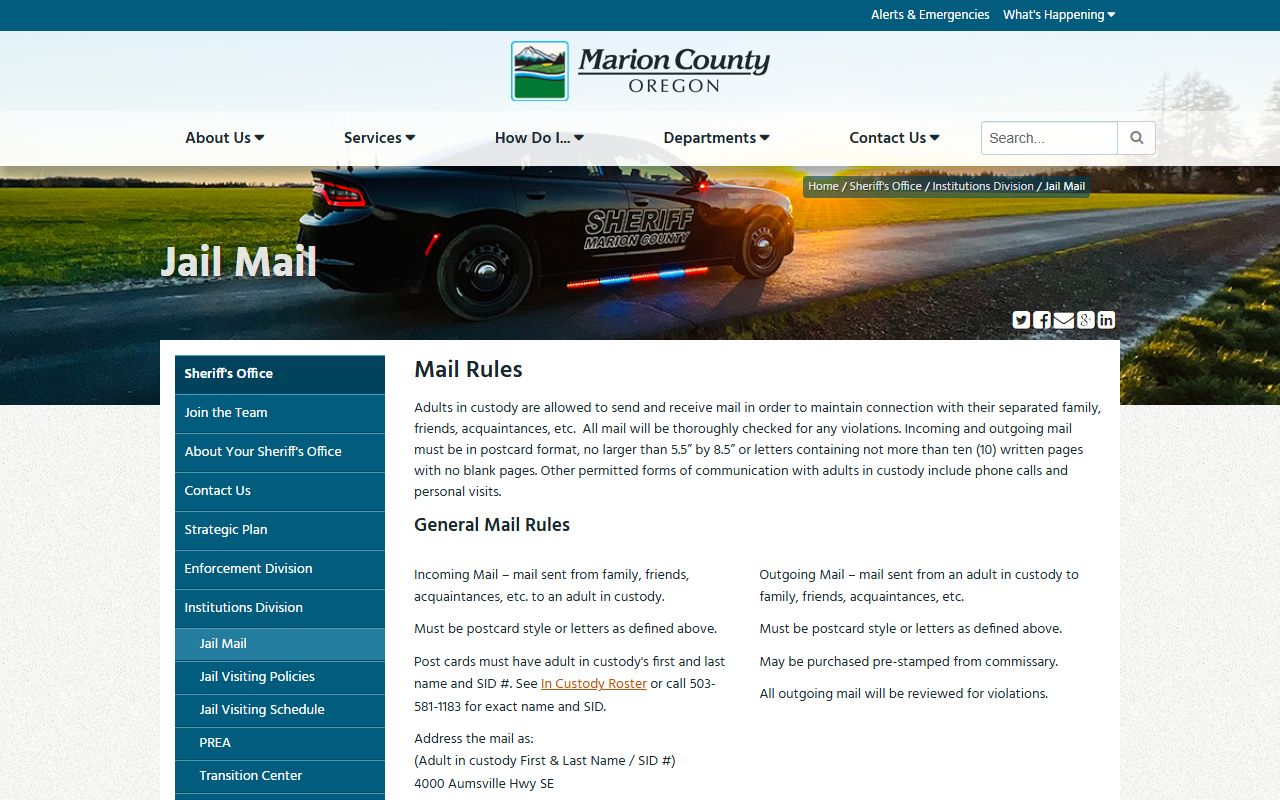 Marion County inmate records jail mail rules