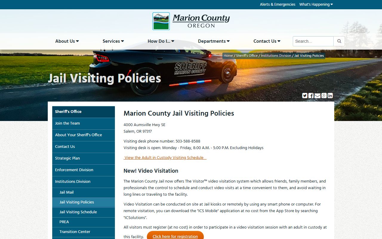 Marion County inmate records jail video visitation policies
