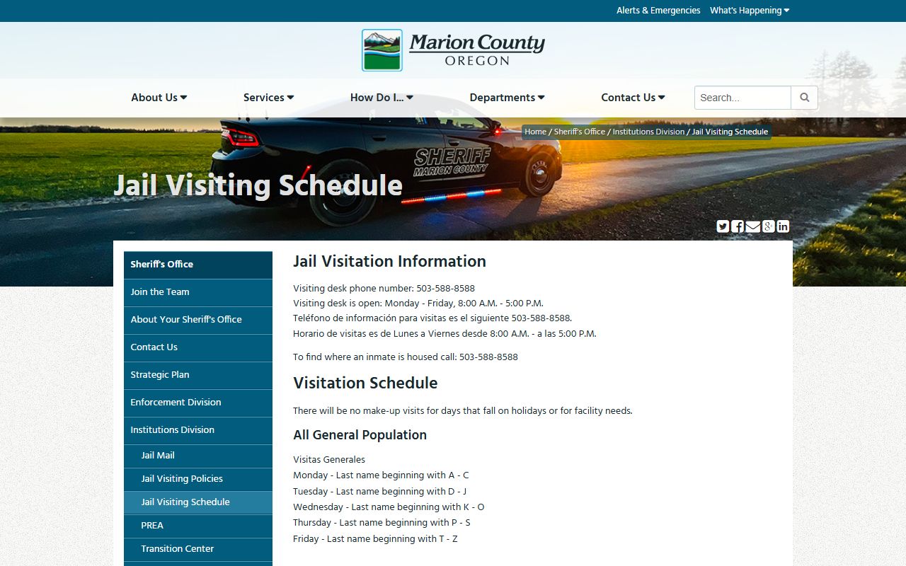 Marion County inmate records jail visiting schedule