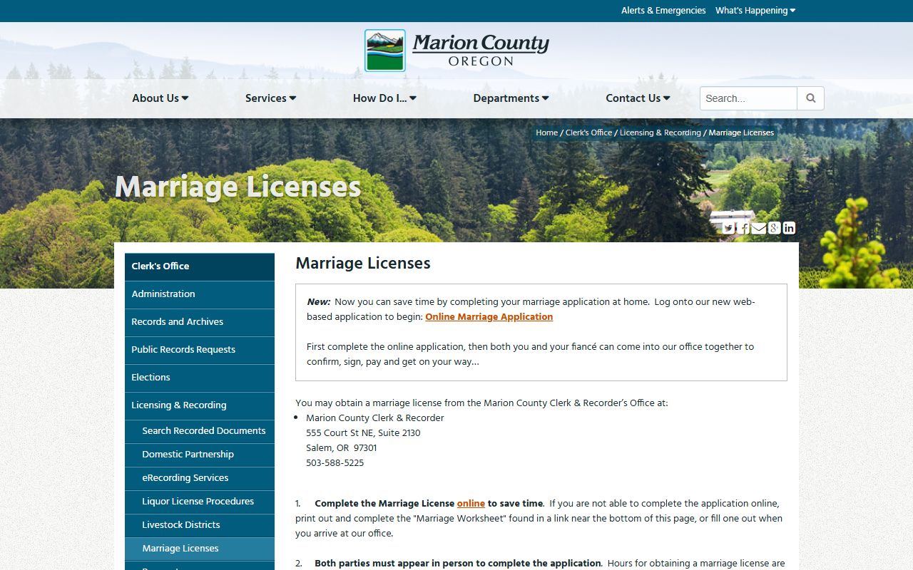 Marion County marriage divorce records marriage license page