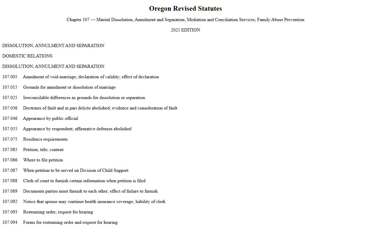 Marion County marriage divorce records ORS Chapter 107 dissolution law