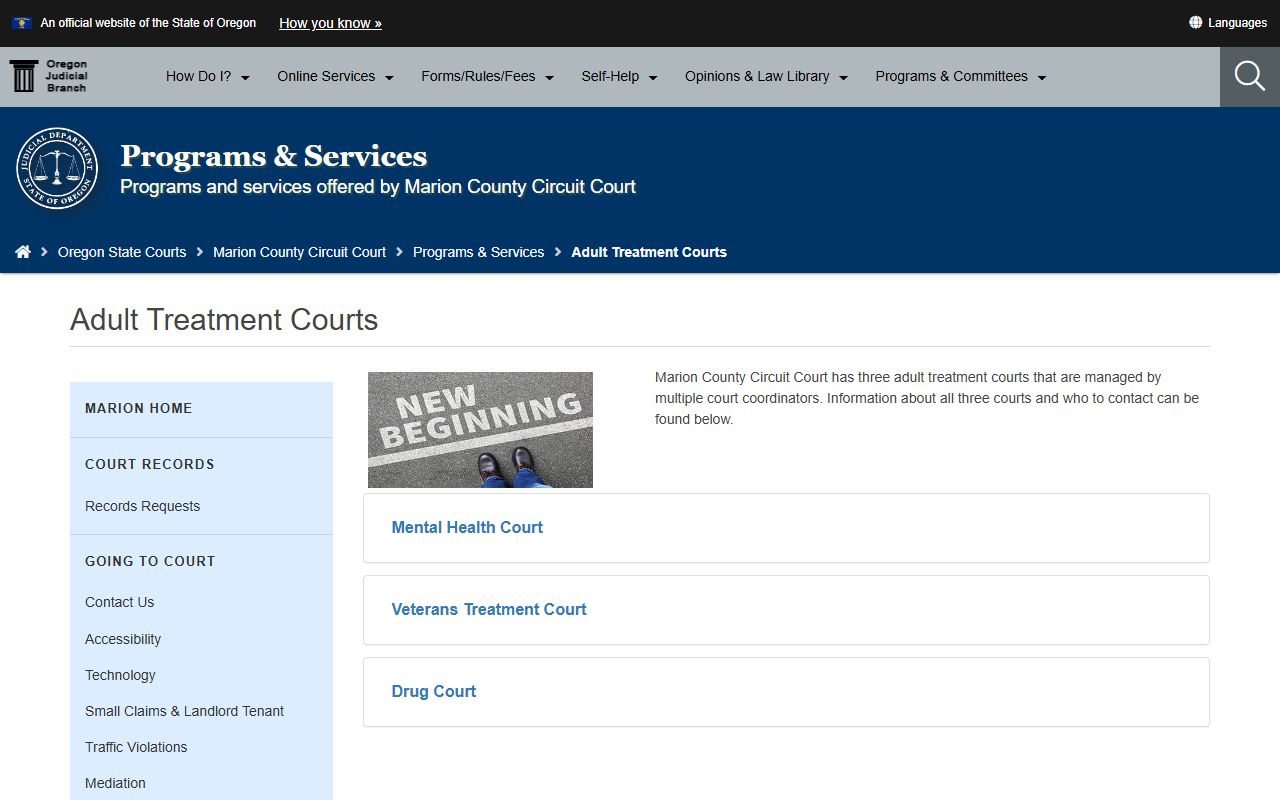 Marion County Circuit Court adult treatment courts program page