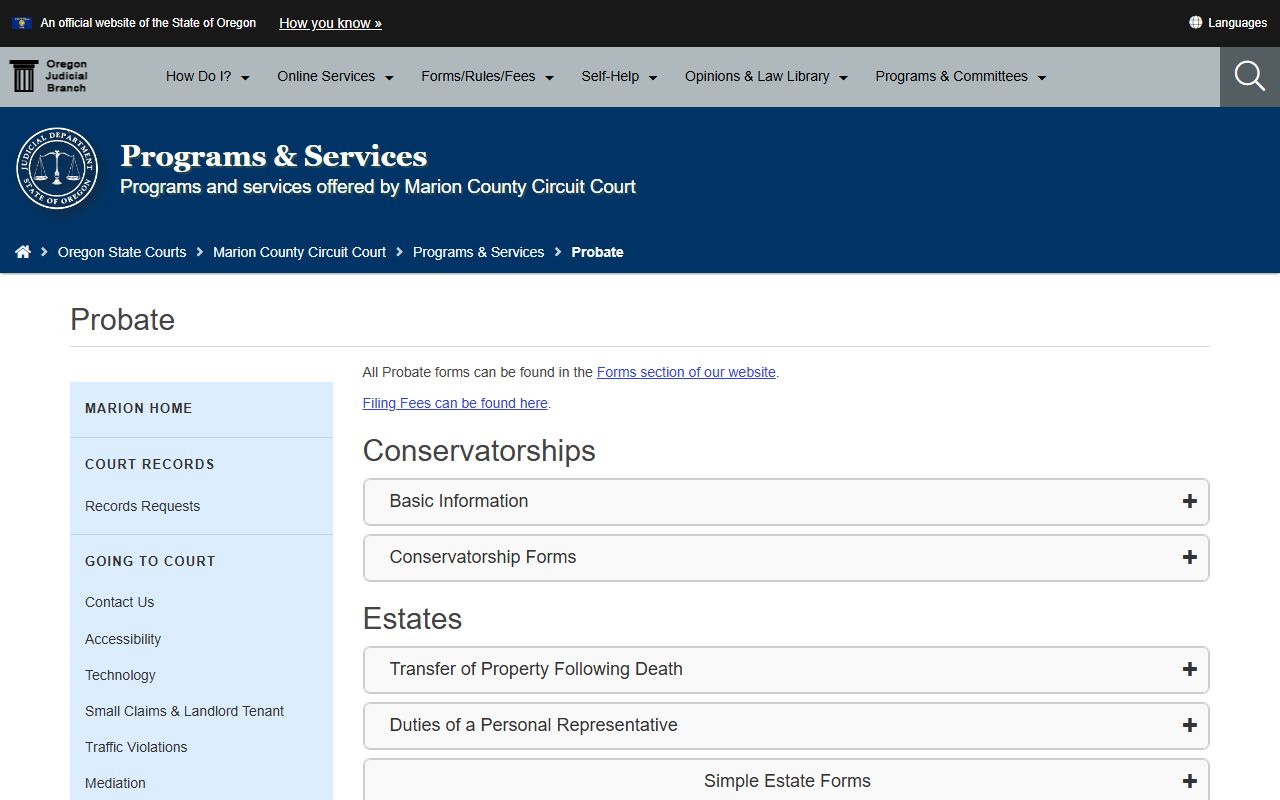Marion County Circuit Court probate program page
