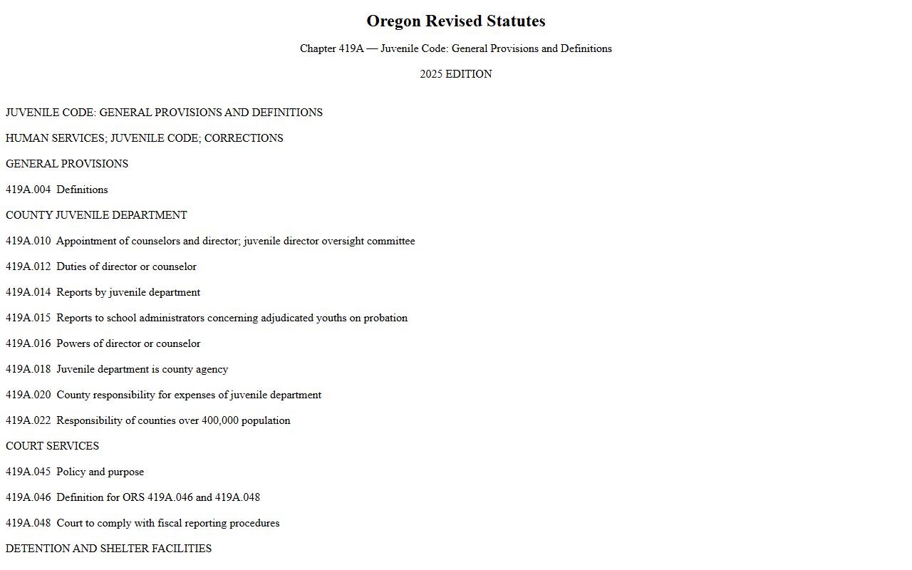 ORS Chapter 419A juvenile records confidentiality page
