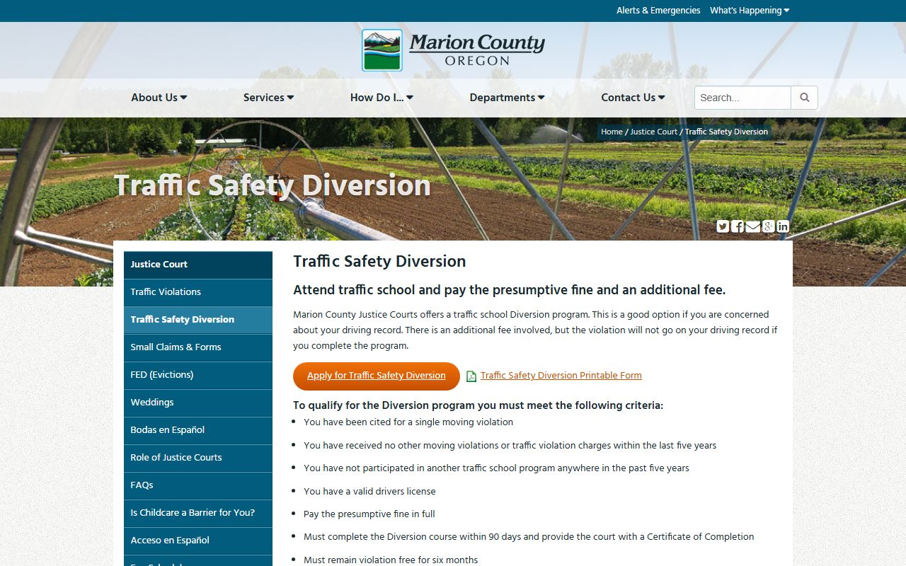 Marion County traffic court records Justice Court diversion page