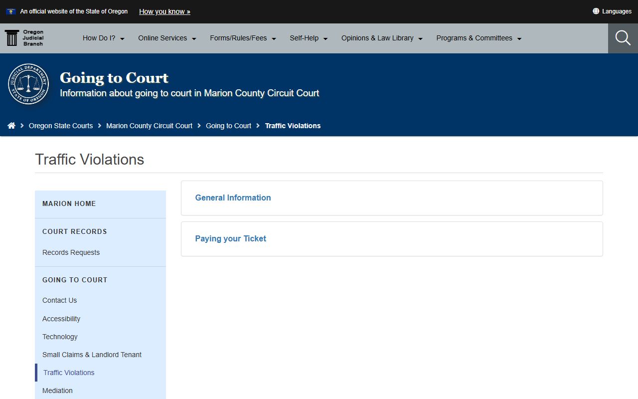 Marion County traffic court records Circuit Court traffic page