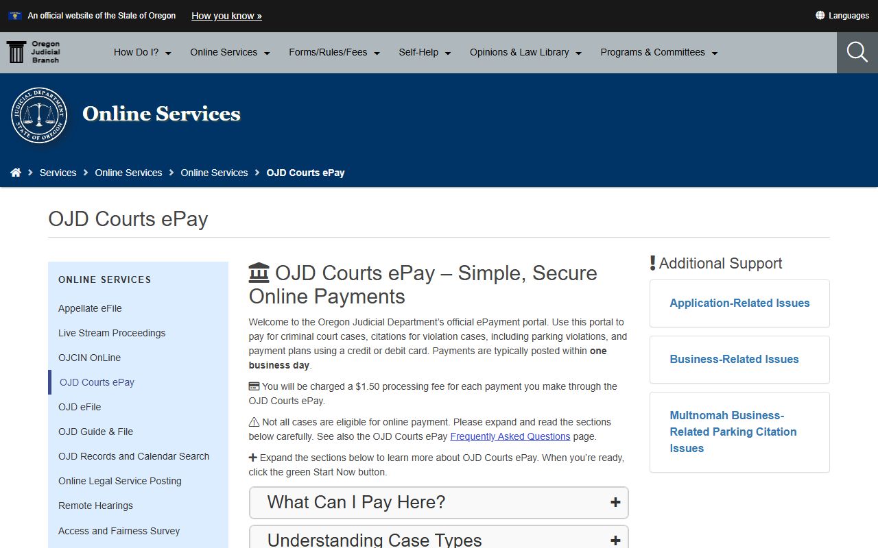 Marion County traffic court records OJD ePay page