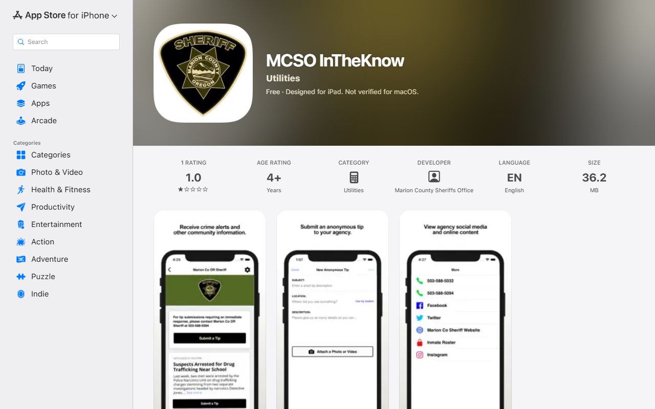 Marion County warrant records MCSO InTheKnow Apple listing